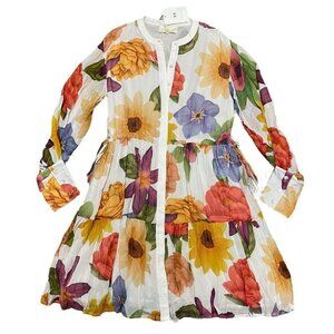 Carolina K Sz M Josefina Dress Floral Cream Button-Front Boho Classic Preppy